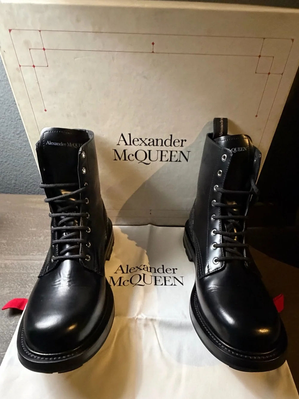Alexander McQueen Leather Lace-Up Combat Boots Black - Size 41 (Worn Once)